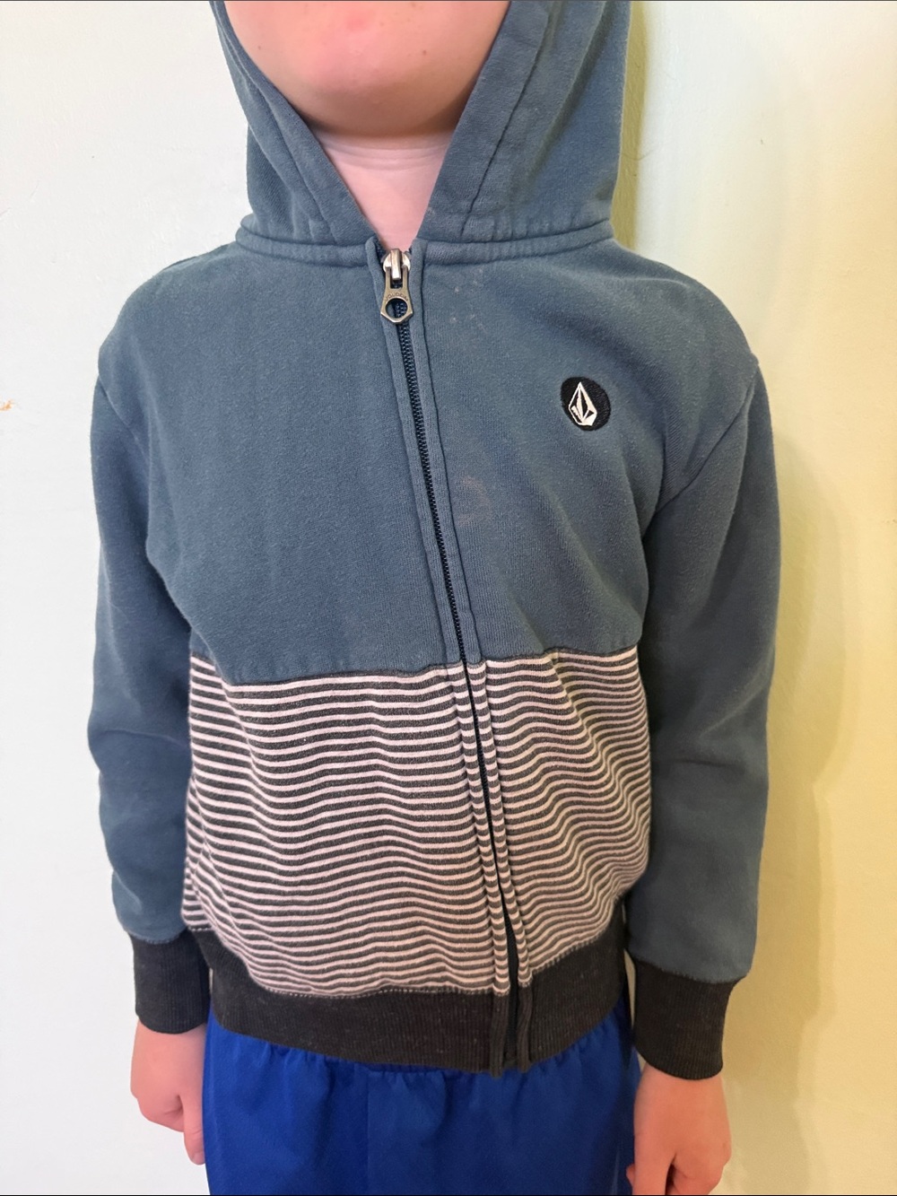 Volcom Boys' Teal Hooded Zip-Up Sweatshirt with Striped Panel